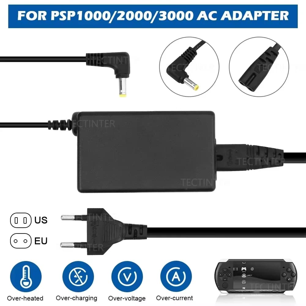 Adattatore per caricabatterie CA con spina UE USA per cavo di alimentazione per caricabatterie PSP compatibile con Sony PlayStation PSP 1000 2000 3000 Series