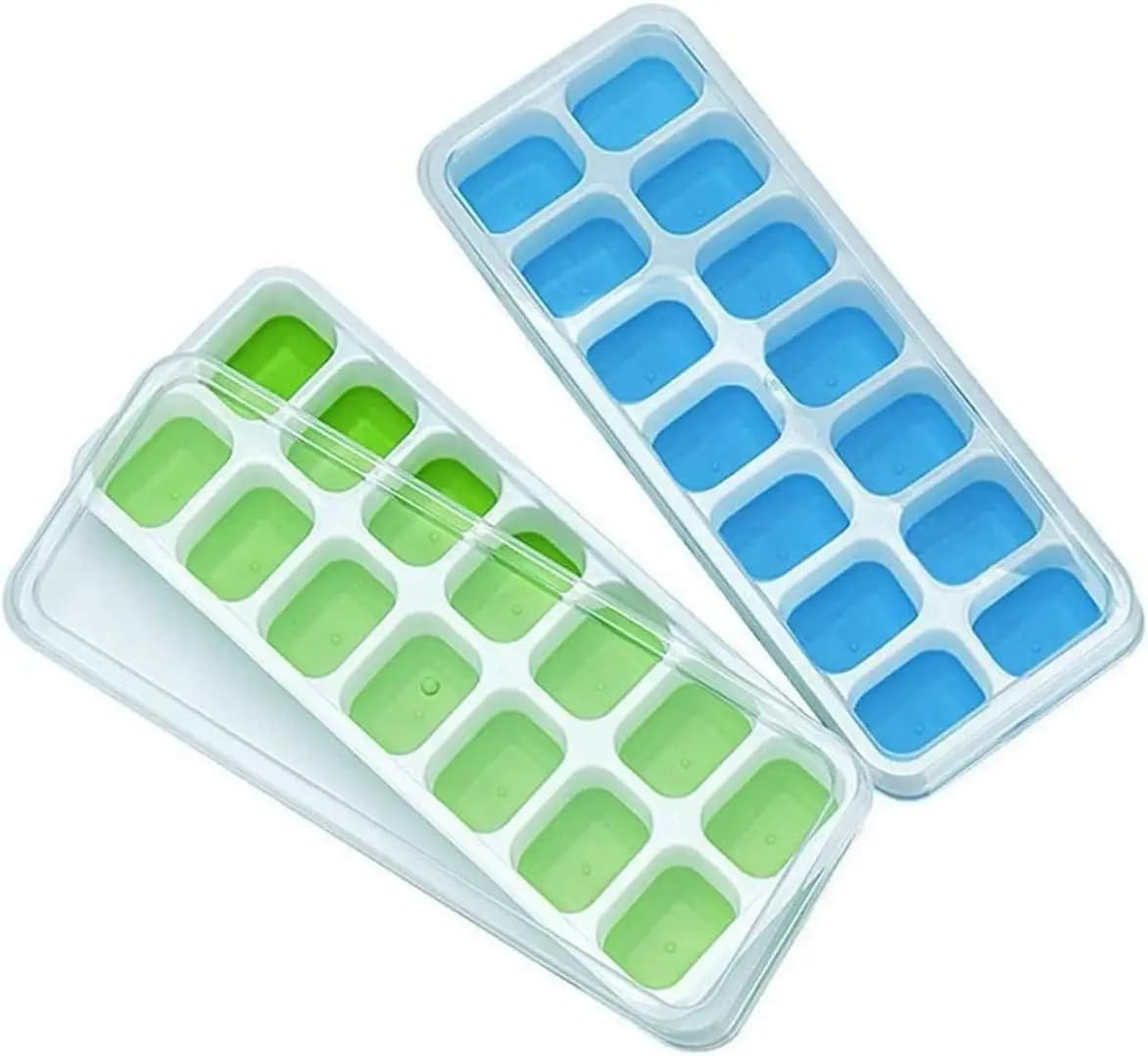 Stampi per cubetti di ghiaccio in silicone con coperchio, senza BPA, lavabili in lavastoviglie, facili da rilasciare, confezione da 2 per casa e bar