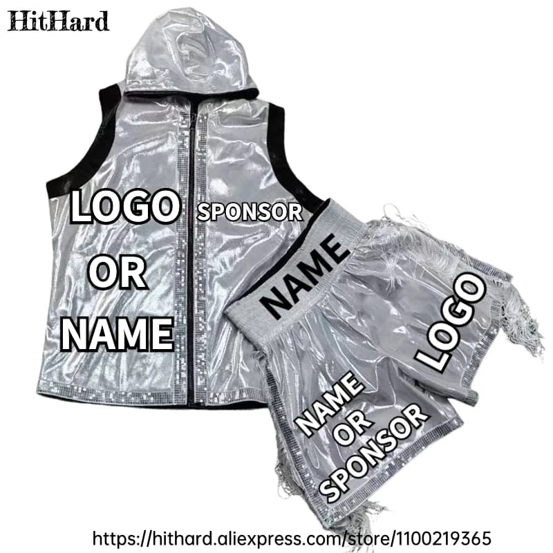 Muay Thai Boxing Shorts Matched Jacket Dressing Set Custom Logo Men Women's Gym BJJ MMA Kickboxing Training Pants Full Dress