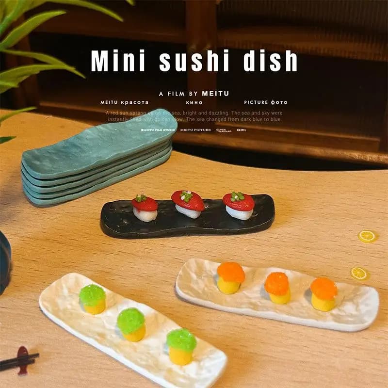Set di 3 Mini Piatti per Sushi con Motivo Roccioso, Piatto Lungo per Bistecca, Accessori Decorativi in Miniatura 1/12 per Casa delle Bambole
