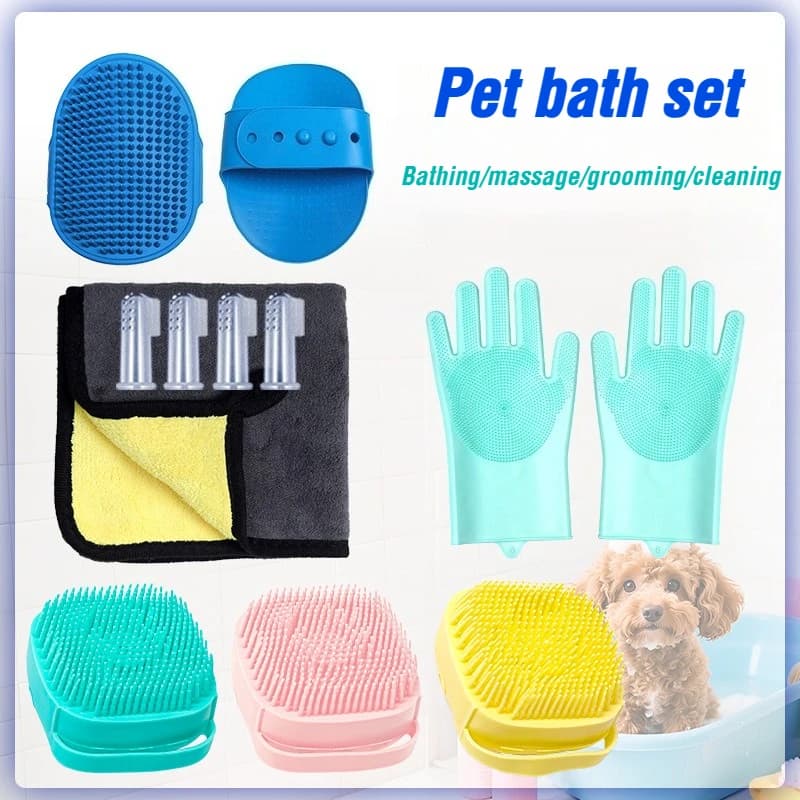 Set da 9 Pezzi per la Toelettatura degli Animali Domestici: Spazzola per Cani e Gatti, Strumenti Anti-Graffio e Anti-Morso, Guanti per la Pulizia, Pettine, Set per Massaggio e Cura degli Animali
