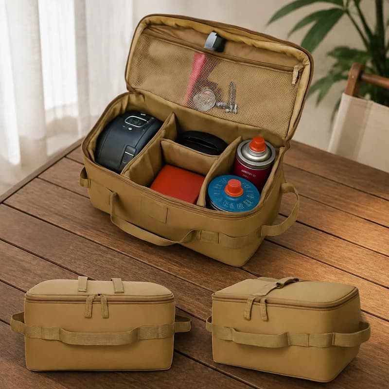 Durable Camping Storage Tote with Ground Pegs, Spacious Organizer for Outdoor Cookware, Tools, and Gas Tanks
