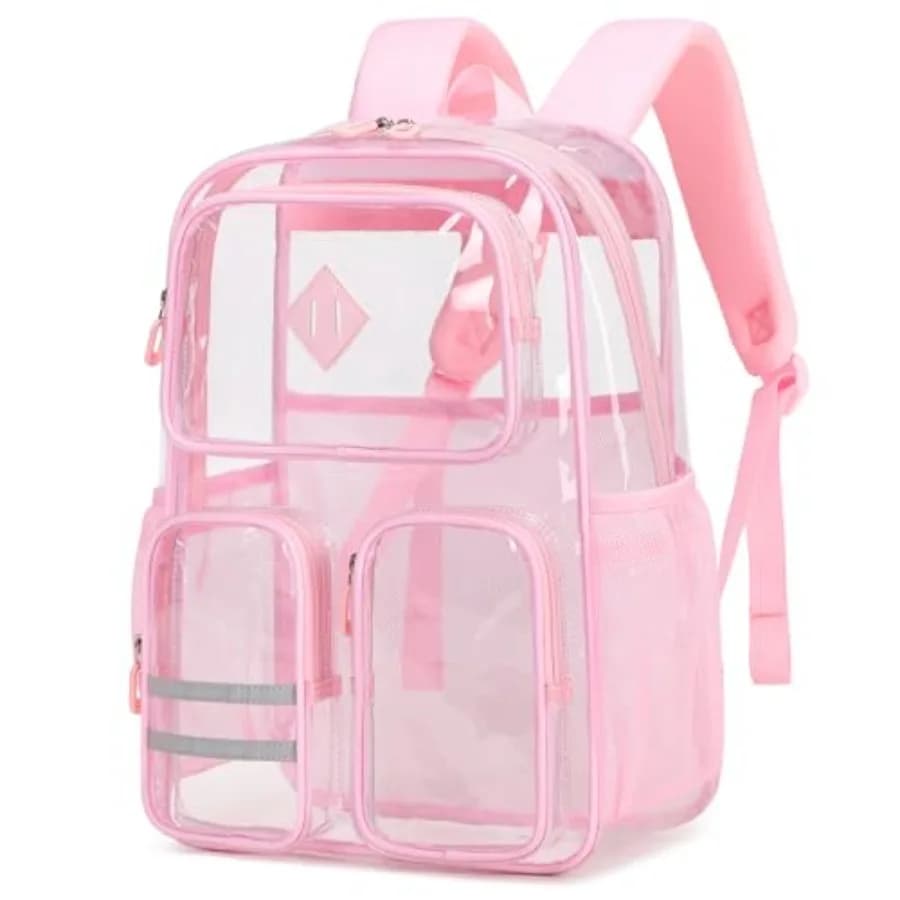 Clear Backpacks for School Heavy Duty Clear Bookbag Stadium Events Transparent Back Pack,Pink