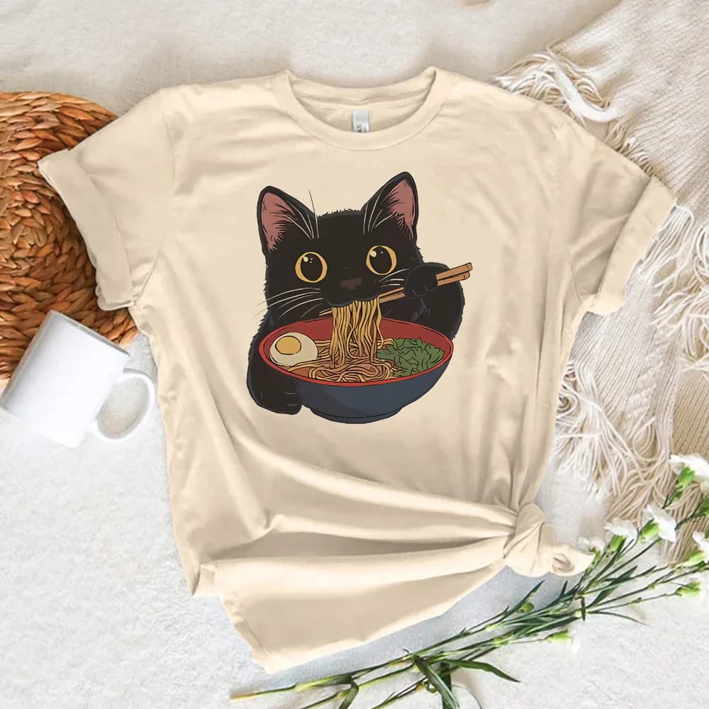 Noodle Ramen Cat shirt teen Pop Culture graphic Comfortable Gothic Vintage Classic t-shirt 80s Comfortable 2000s kawaii