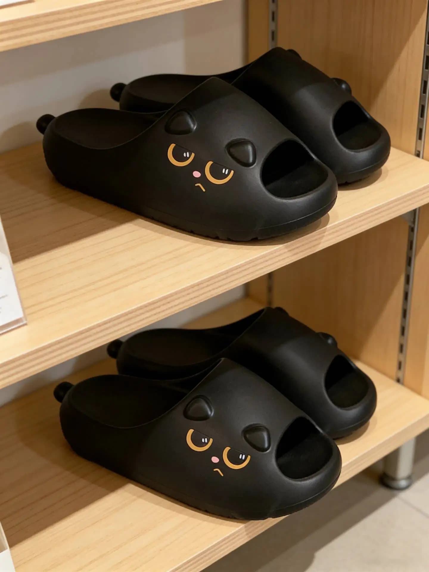 Unisex EVA Slippers 2026 Spirng Summer Thick Sole Slippers Sandals Cute Black Cat Print Non-slip Antibacterial Couples Slides