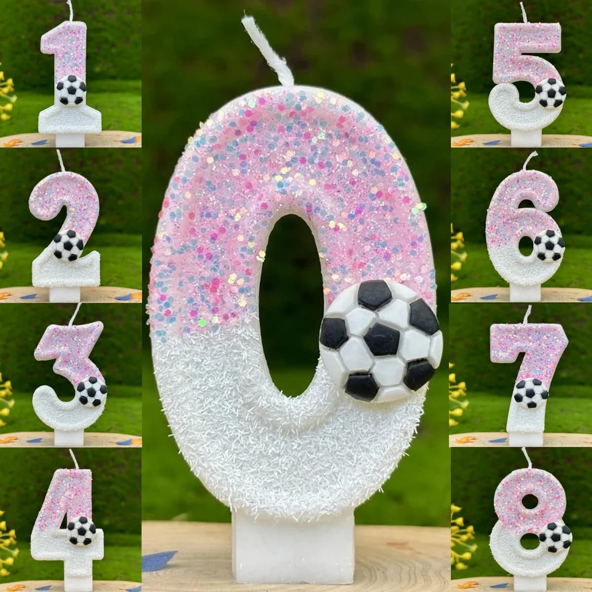 Candela Digitale di Compleanno a Forma di Pallone da Calcio con Paillettes Rosa e Bianche - Decorazione Fatta a Mano per Feste