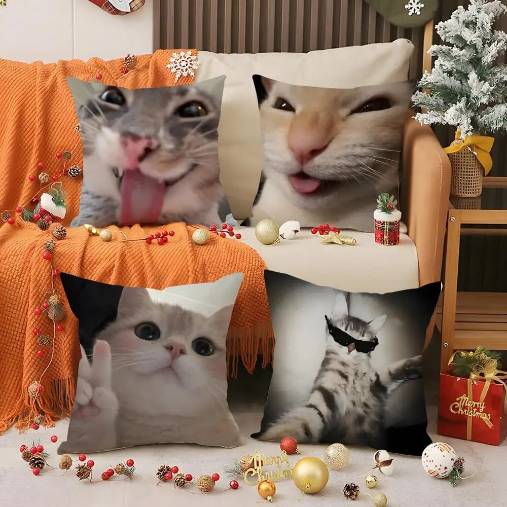 Cat Meme pillow case, silky, elegant, comfortable, for sofa bed, with invisible zipper