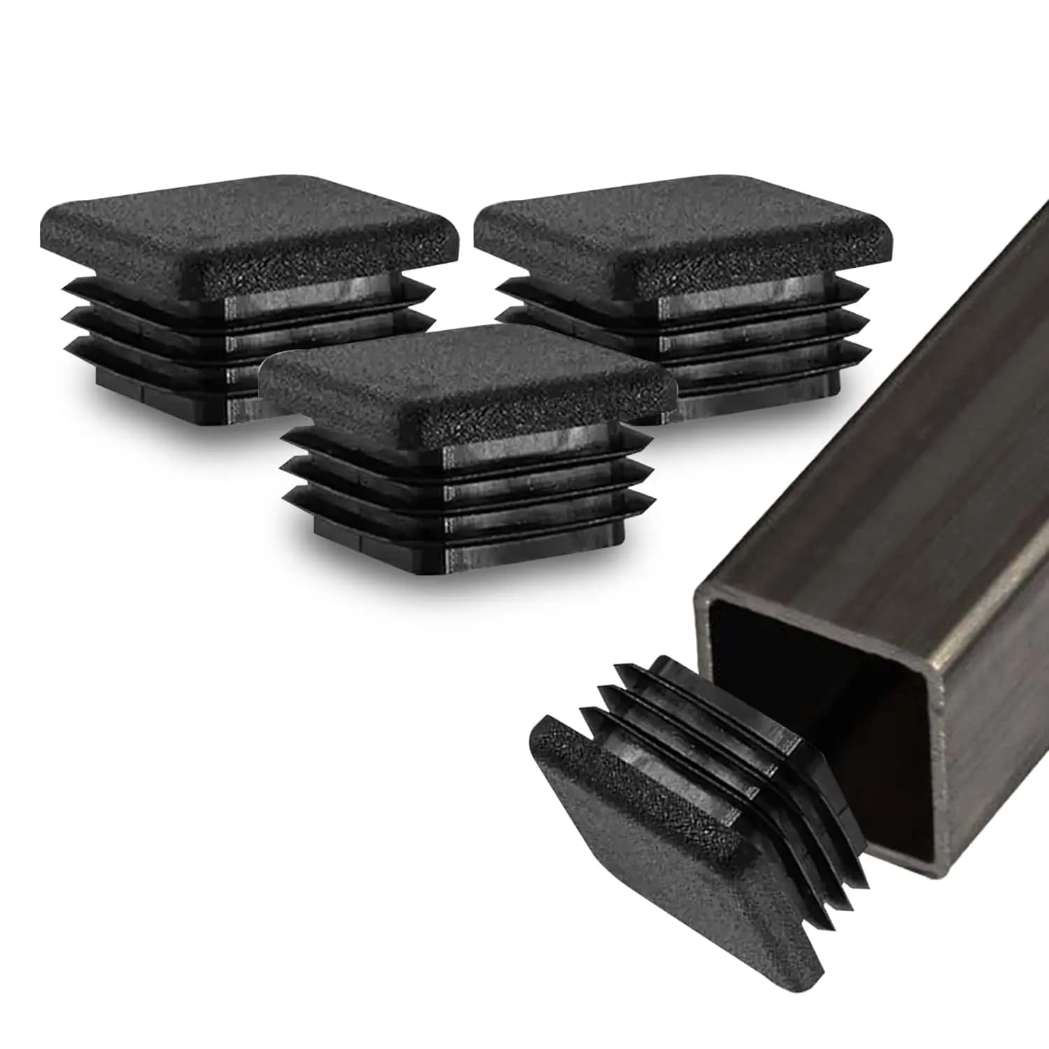 Tappi per fori quadrati in plastica nera da 1 1/4 pollici, tappi terminali per tubi metallici, inserti per gambe di mobili - Resistenti alle intemperie, confezione da 20