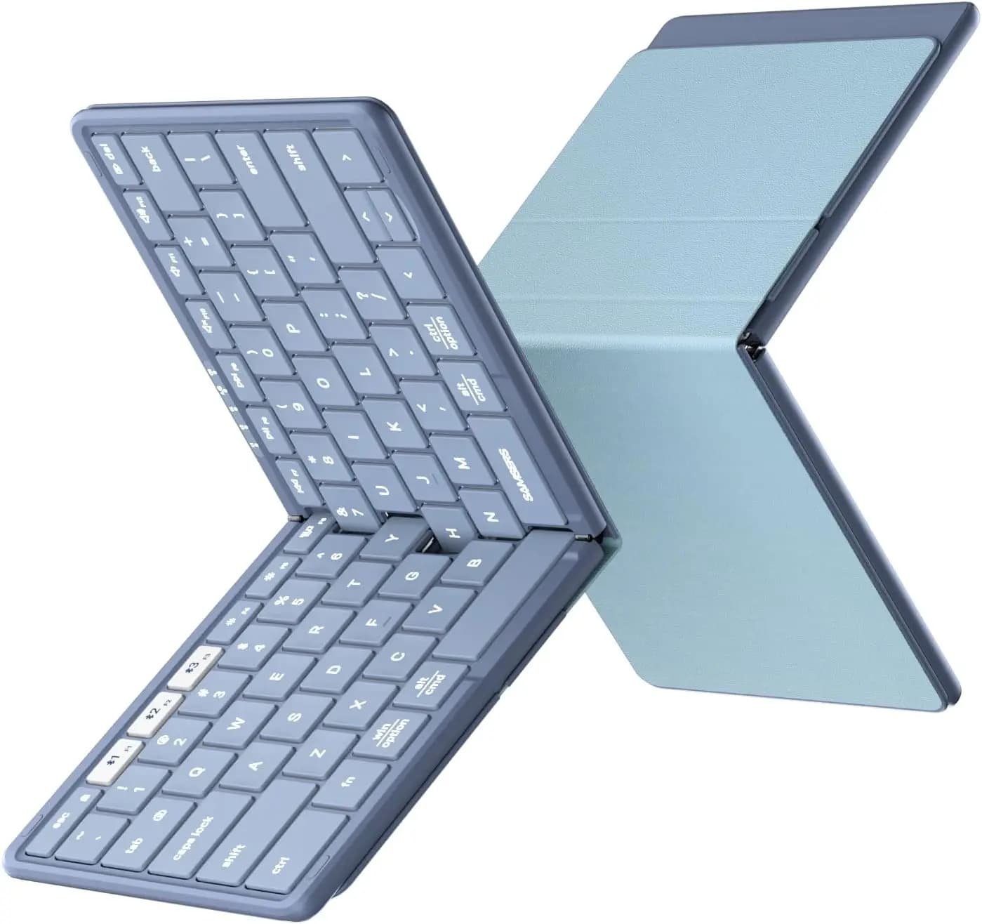 Tastiera Bluetooth Pieghevole a Grandezza Naturale con Cover in Pelle PU, Portatile per iPhone iPad Tablet Laptop, Android Windows Mac OS