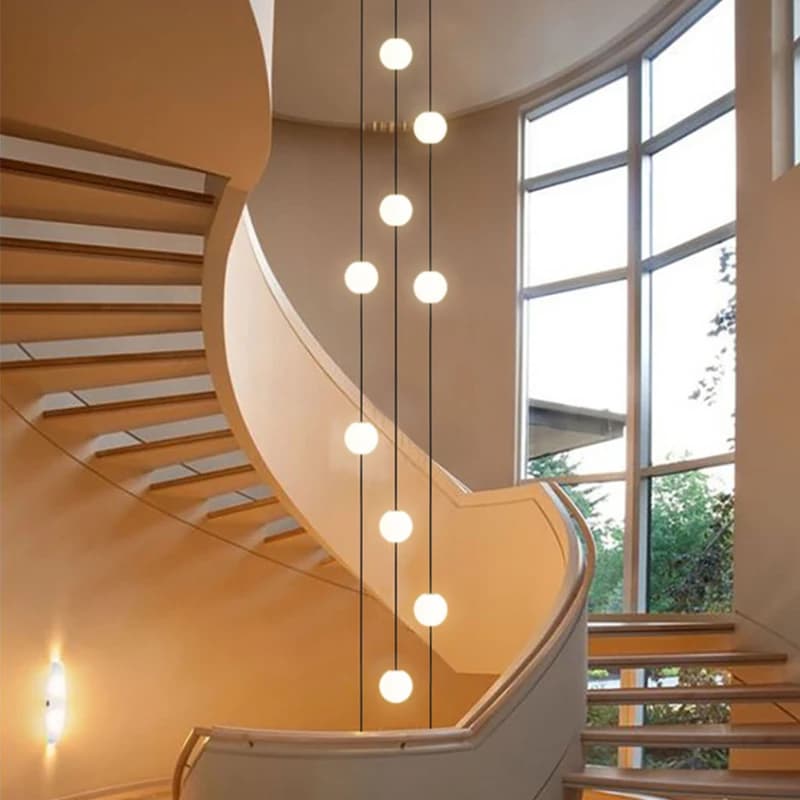 Lampadario minimalista Lampada nordica Soggiorno Lampada moderna a sfera a led per villa Lampada a sospensione per scale sferica a lunga linea per interni