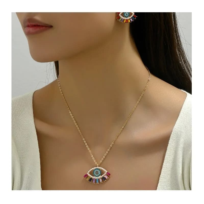 Collana e Orecchini Hip Hop Semplici da Donna, Orecchini con Diamanti a Occhio d'Angelo dal Design Personalizzato, Collana Lunga Versatile