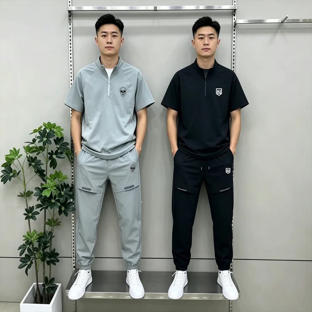 Men's Golf Wear Golf T-shirt and Quick-drying Pants 2-piece Suit Summer Men's Breathable Cool Half-zipper Short-sleeved Top