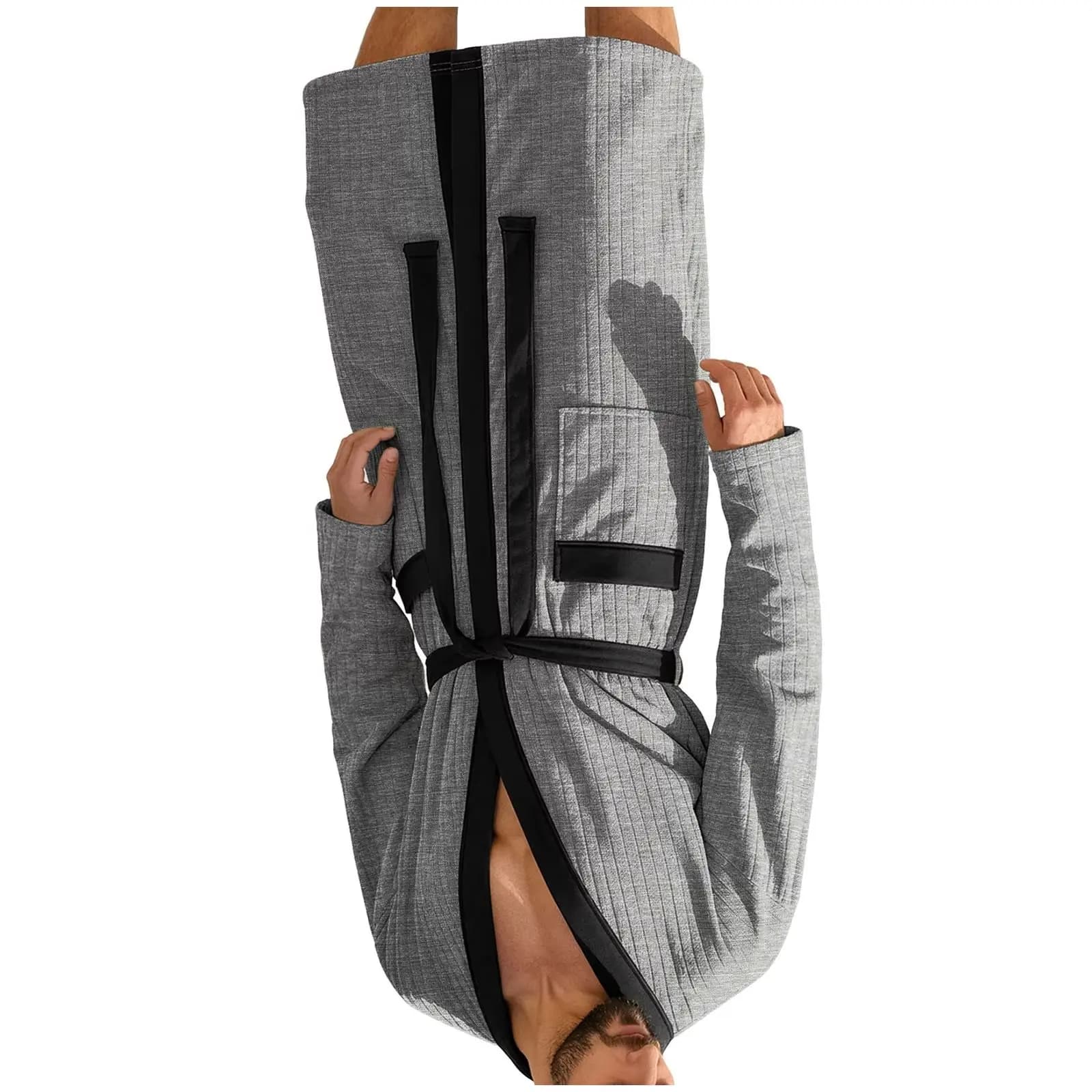 Men Long Loose Bathrobe With Belt Double Pockets Casual Home Pajamas Soft Hotel Vacation Spa Male Loungewear Sleep Robe