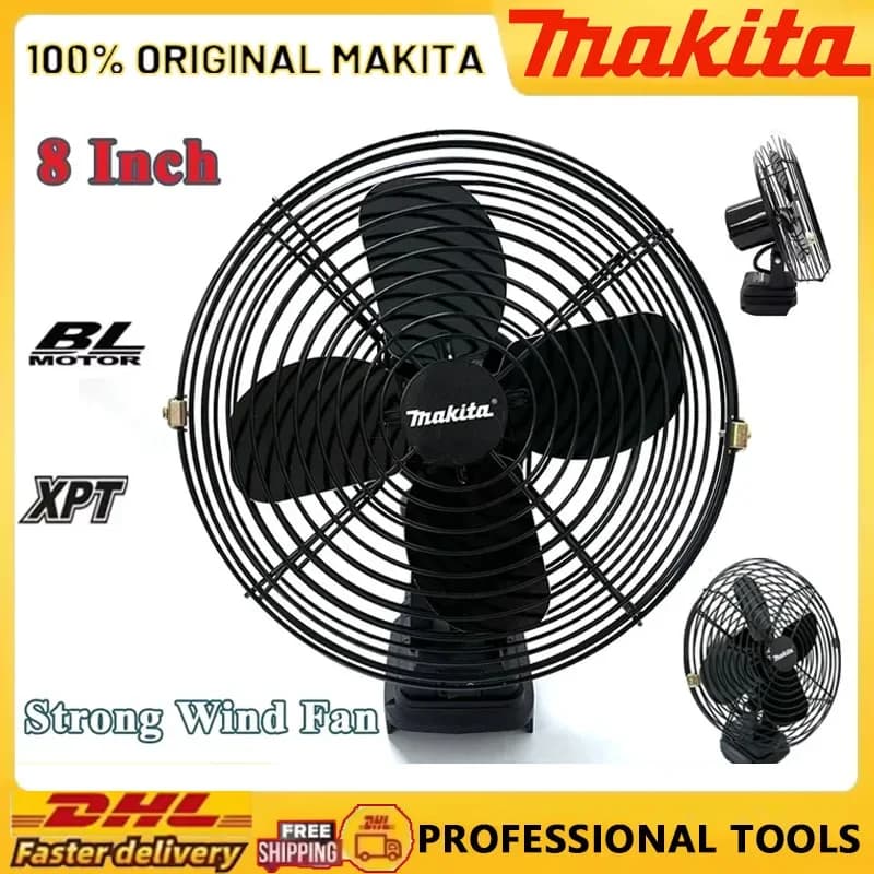 Makita Ventilatore da campeggio 8 pollici Wireless Pesca all'aperto Desktop Ventilatore portatile in metallo Ventilatore a vento forte Adatto a batteria Makita 18V 20V