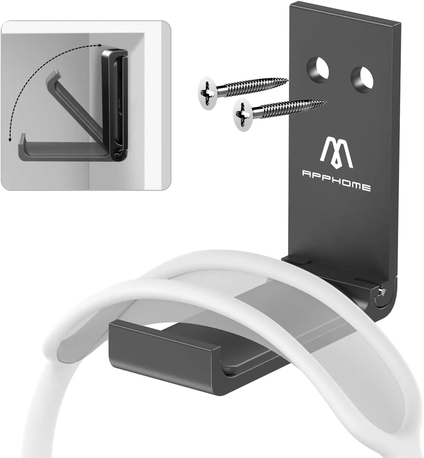 Supporto pieghevole per cuffie con cuscinetto in silicone, appendi-cuffie salvaspazio sotto la scrivania per cuffie da gaming, nero