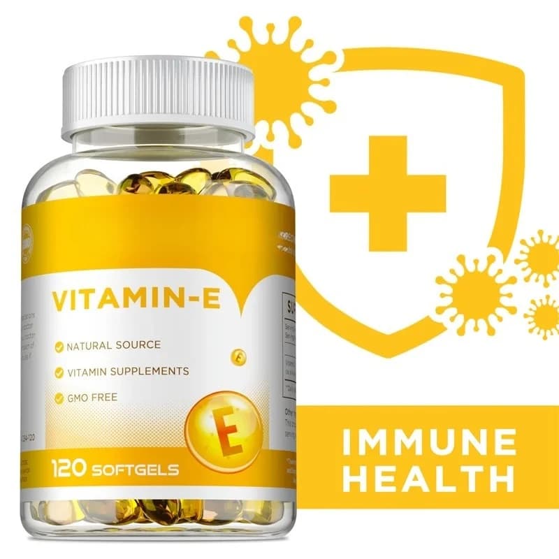 Vitamin E Capsules - Help blood circulation, antioxidant function and improve skin tone. Daily vitamin supplement for beauty and health.