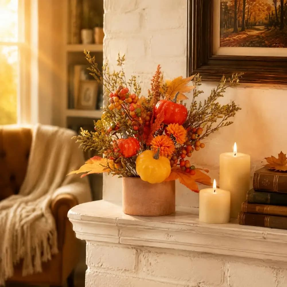 Decorative Mini Pumpkins Artificial Pumpkin Potted Decor Fall Pumpkin Flower Arrangement Artificial Maple Berry Potted Plant