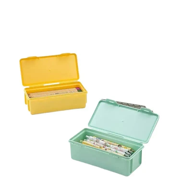Macaron Color Large Capacity Plastic Pencil Case Snap Closure Student School Stationery Storage Box