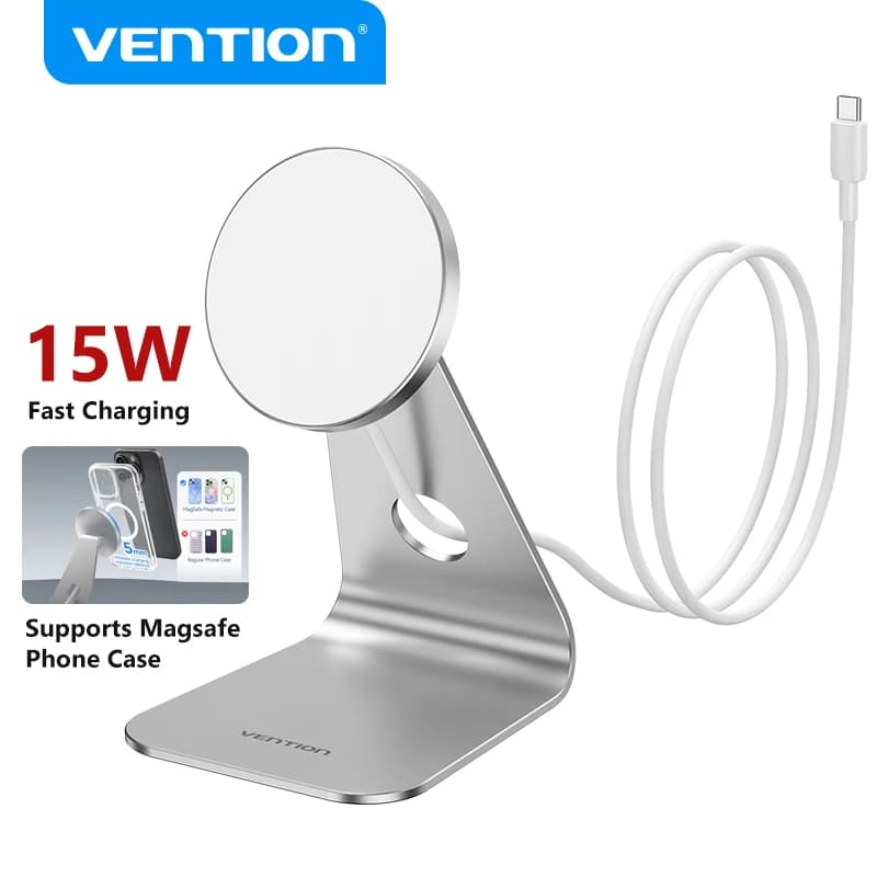Vention Desktop 15W Caricatore wireless per telefono magnetico con cavo da 1M per Magsafe iPhone 15 14 13 12 Dock per stazione di ricarica rapida
