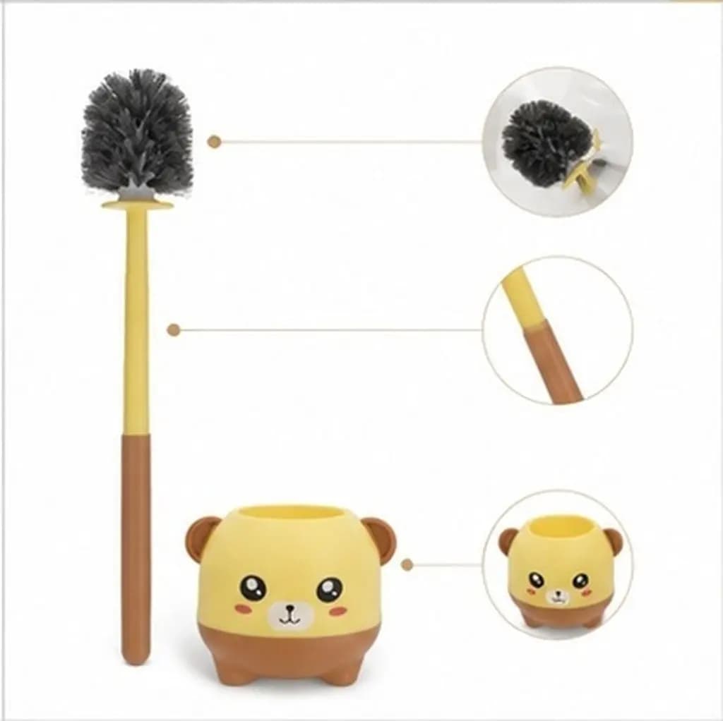 Toilet Cleaning Brush Cartoon Animal Design Hanging Bathroom Cleaning Brush No Damage Adhesive Mount Efficient Scrub Tool