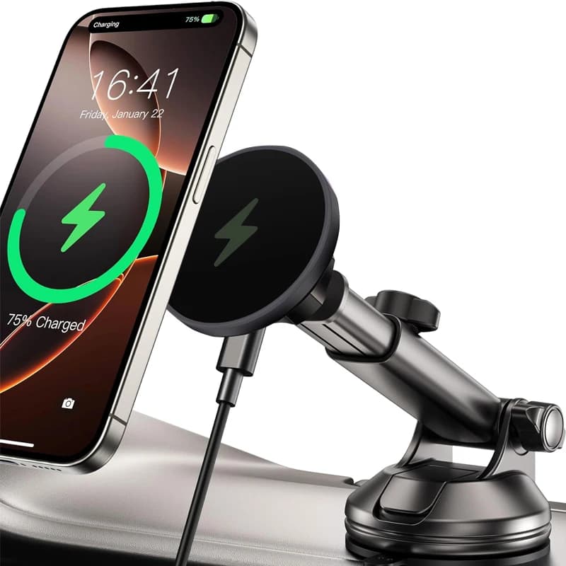 UYUXIO 15W Ricarica Veloce Parabrezza Dash Supporto Per Auto Supporto Del Telefono Caricabatteria Da Auto Senza Fili Magnetico per iPhone 17 Pro Max 16 15 14 12
