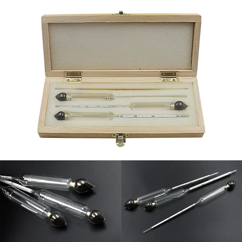 Hydrometer Tester Wooden Box Alcohol Meter Alcohol Meter Wine Meter Thermometer