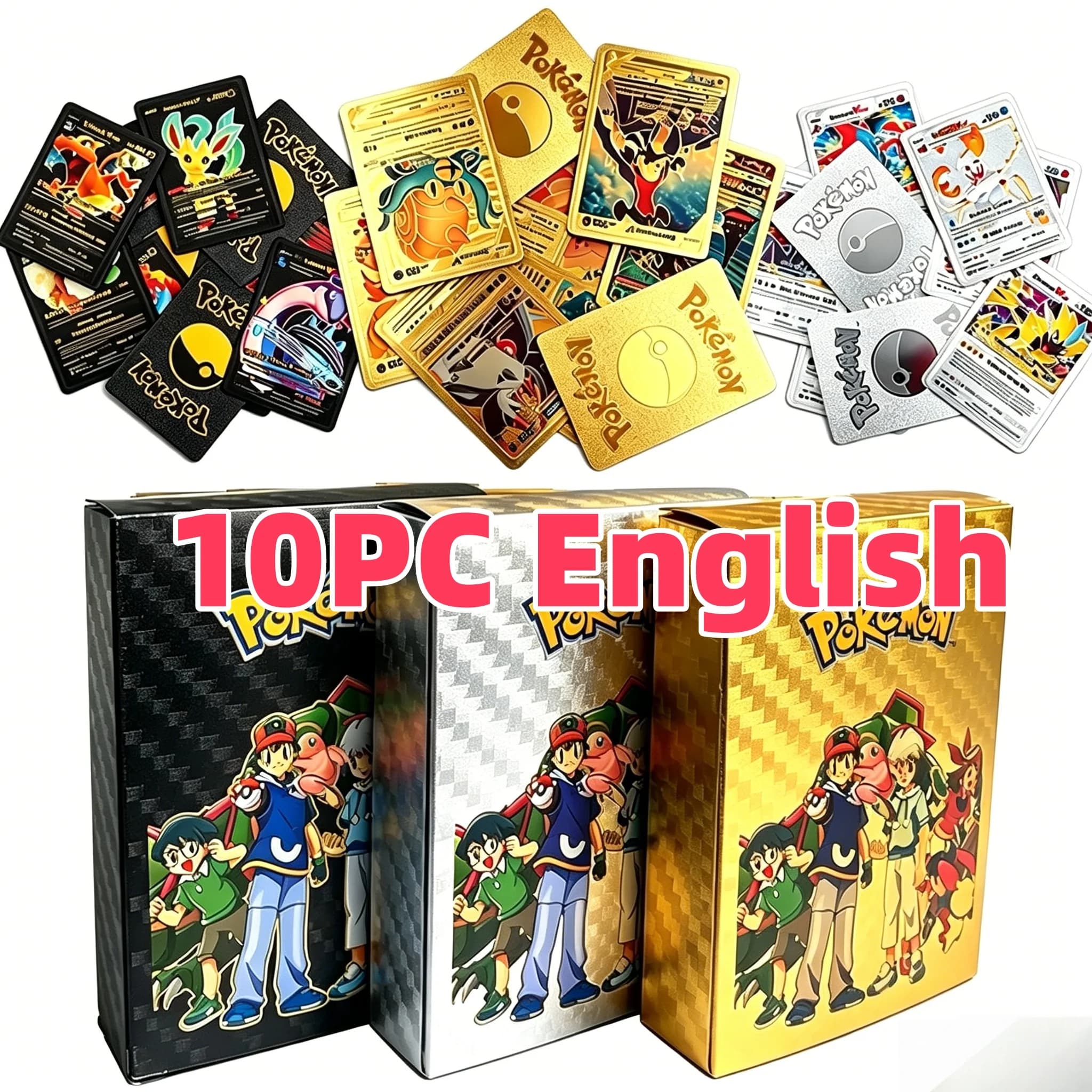 5/10PCS Pakemon Card Vmax GX Gold Foil Flash Box Party Interactive Game English Spanish Colorful Game Battle Collection Card Gif