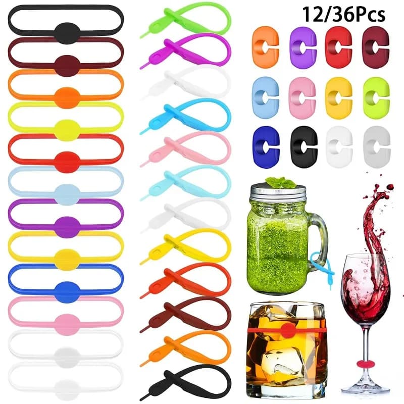 12/36 pz Riutilizzabili In Silicone Bicchiere di Vino Pendenti e Ciondoli Bere Pennarelli Fasce Bottiglia Striscia Tag Identificatori di Vetro per il Cocktail Del Partito Champagne