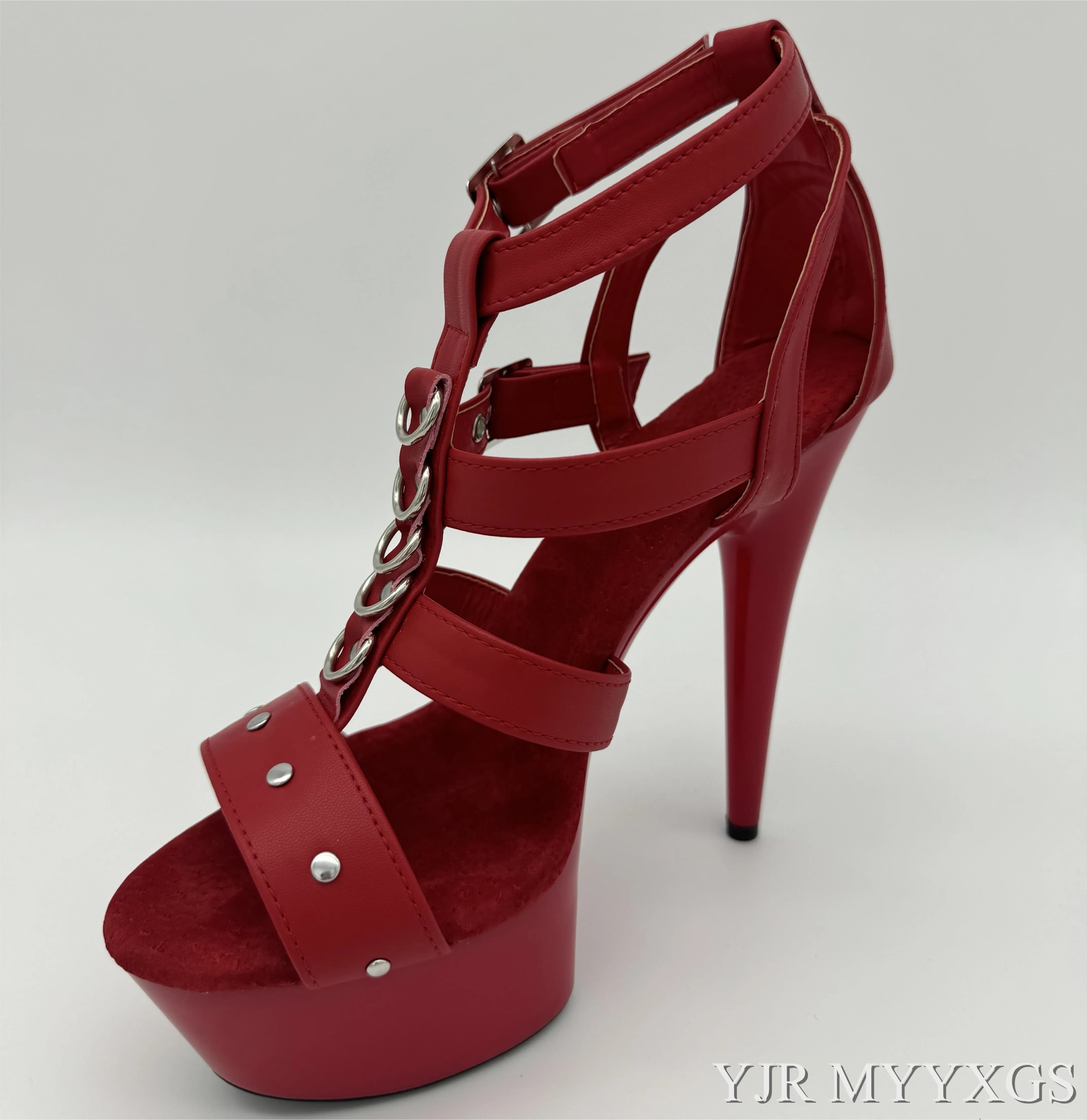 Fashion star shoes 15cm women's high heels shoes platform sandals package with women's shoes 6 inch heel with buckle studs strap