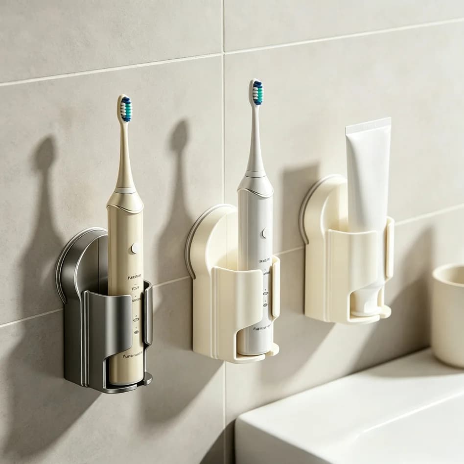 Wall Mount Suction Cup Toothbrush Holder, Waterproof Punch‑Free Removable Bathroom Storage Rack