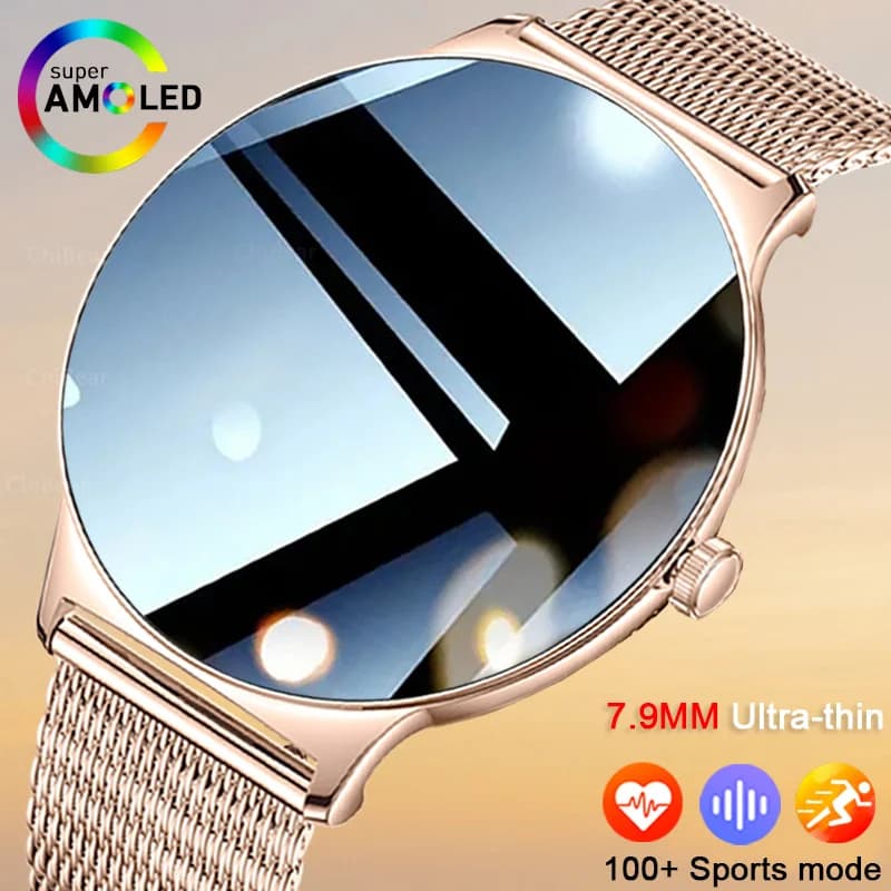 2025 Orologio intelligente da donna durevole ultrasottile 1.43 "Schermo Amoled Chiamata wireless Sport Salute Fitness Orologi da donna per Android iOS