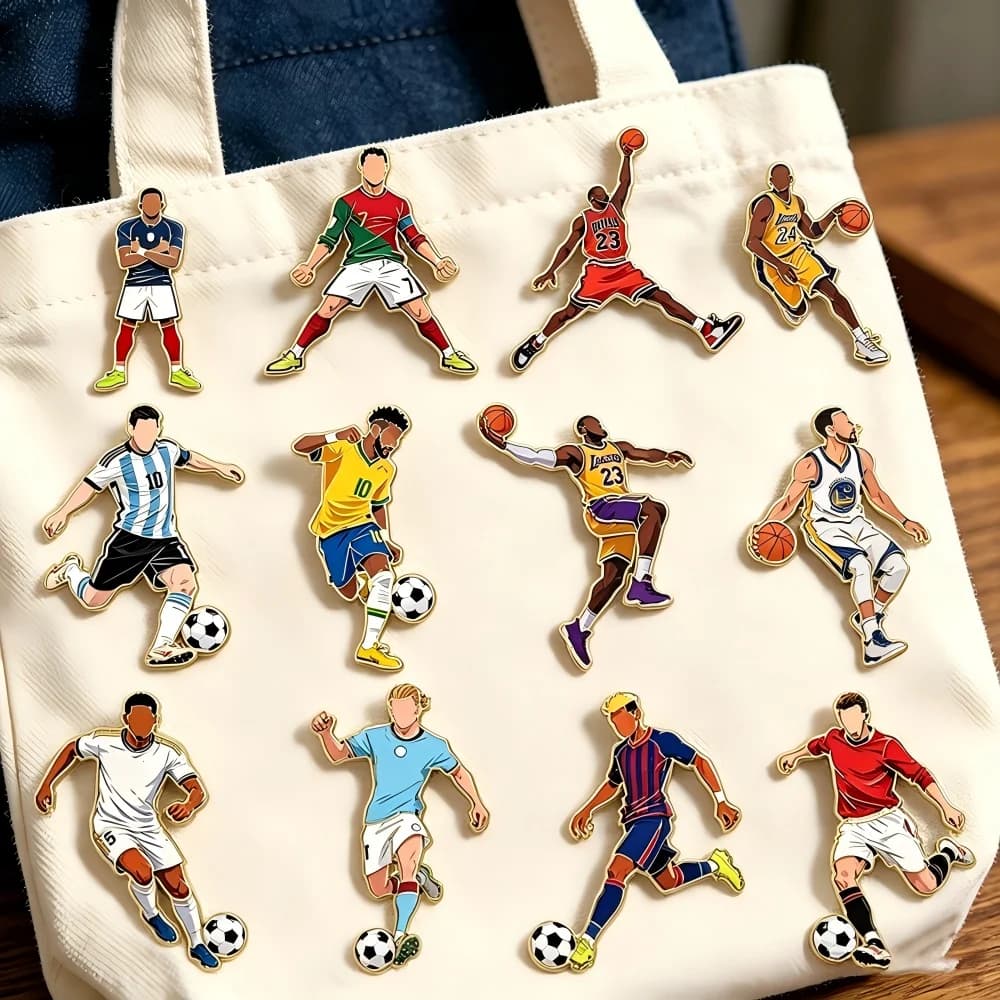 4/12pcs Sports Star Enamel Pins Set, football& Basketball Athlete Metal Lapel Brooches, Cartoon Player Character Decorative Pins