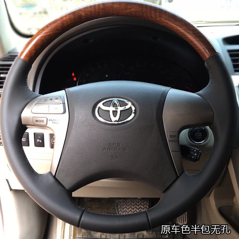 For Toyota Fortuner Hilux 2012-2015 Camry 2007-2011 genuine black leather flyer hand-sewn with peach wood veins