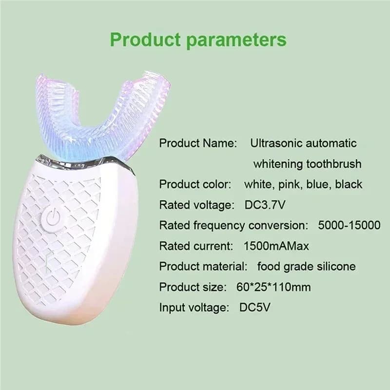 360 ° U-shaped sonic toothbrush: waterproof, electrical, rechargeable silicone dental hygiene via USB, for oral hygiene