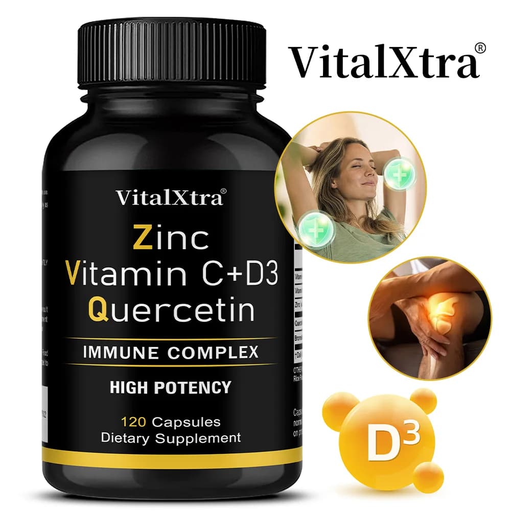 Zinc Quercetin 500 Mg with vitamin C, vitamin D3, and bromelin, a high-power immune support supplement