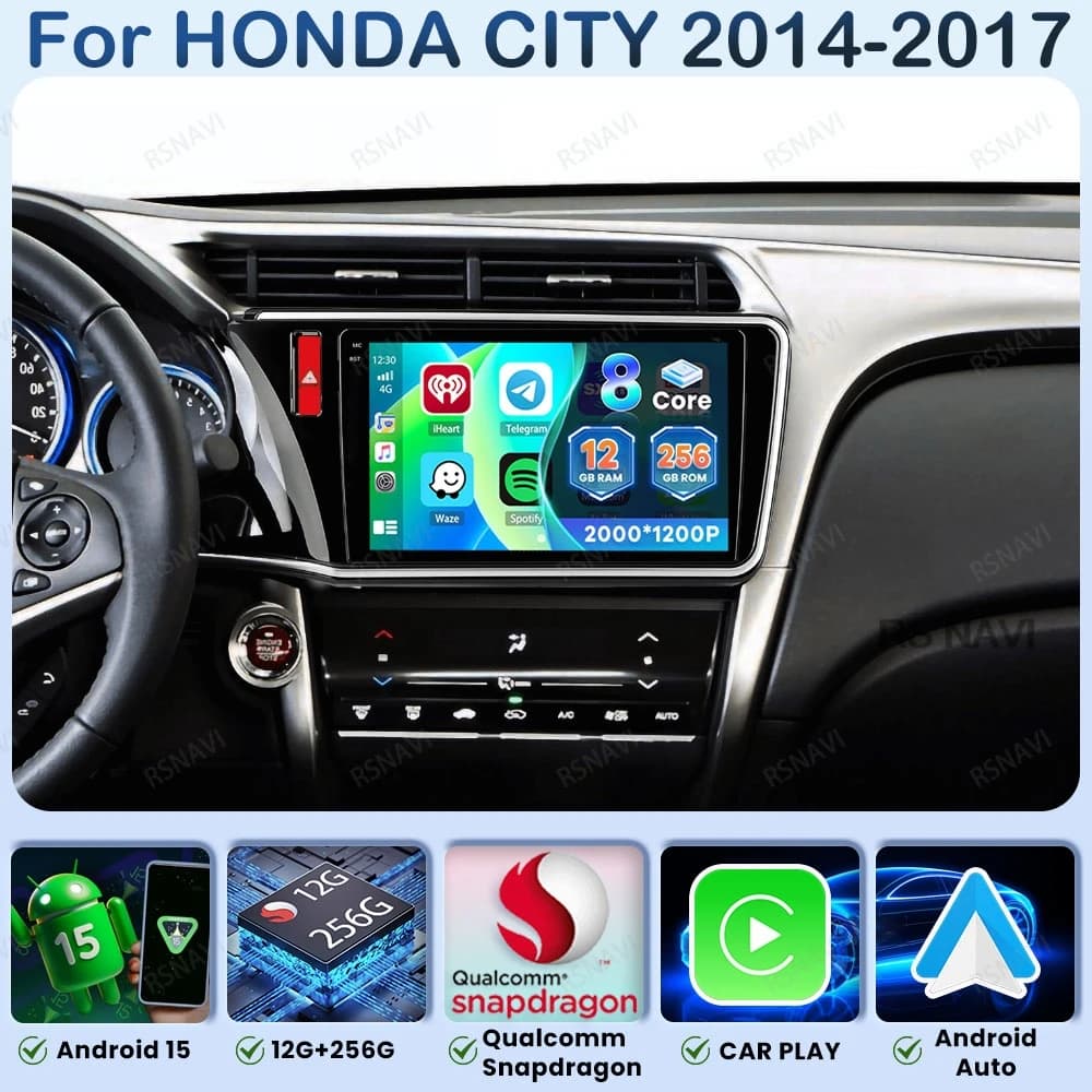 Android 15 Car Radio For Honda City 2014-2017 Stereo Viedo Player Head Unit Navigation BT DVD DSP 5G WIFI Wireless Carplay Auto