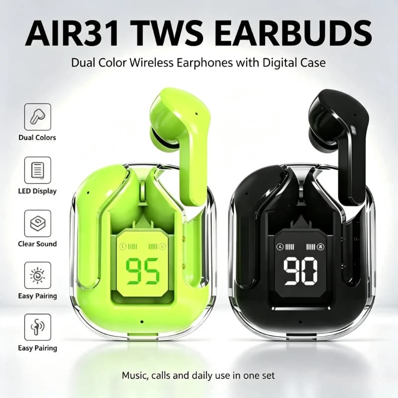 Air31 TWS Wireless Bluetooth Earphones 9D Stereo in Ear HiFi Earbuds HandsFree Headset with Mic Fit Xiaomi IPhone Smartphones