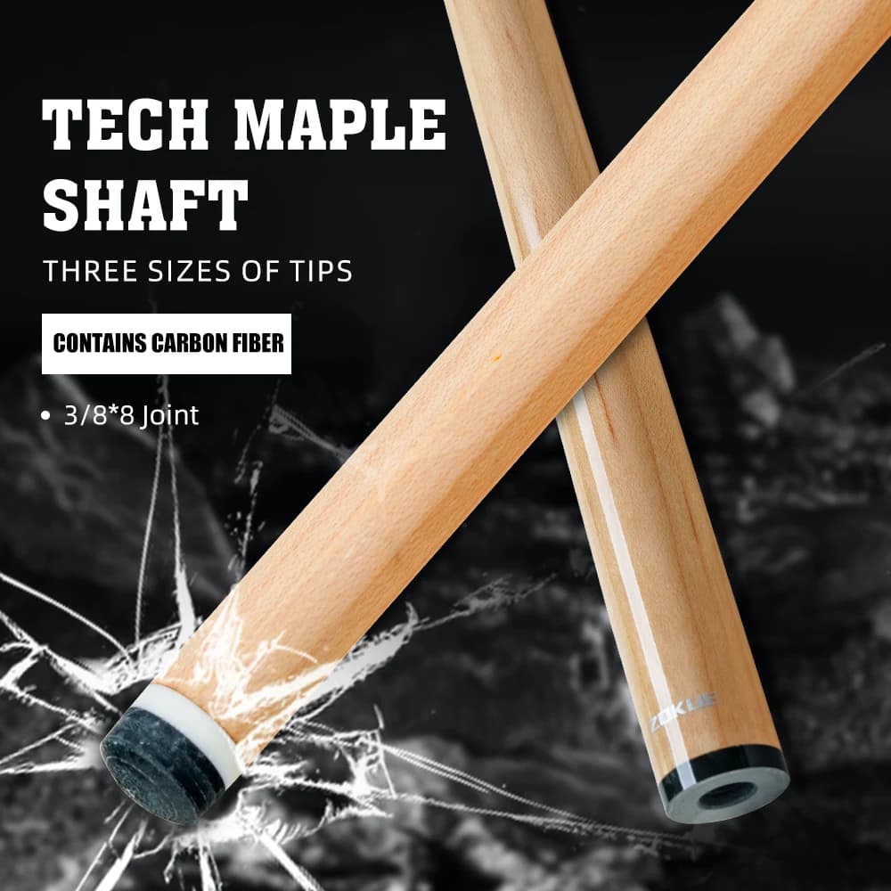 Zokue Maple Carbon Shaft with 3/8*8 Pin Joint 10.5mm/11.5/12.5mm Tip Professional Single Shaft with Carbon Tube for Billiard Cue