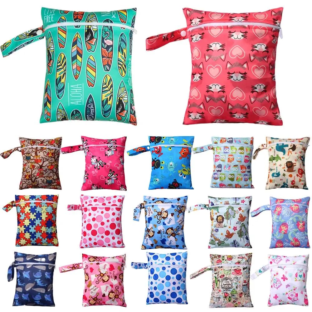 20*25 cm Borsa per pannolini per bambini Impermeabile PUL Borsa per pannolini asciutti e bagnati Borsa da viaggio per pannolini all'aperto con cerniera Borsa da tasca per passeggino