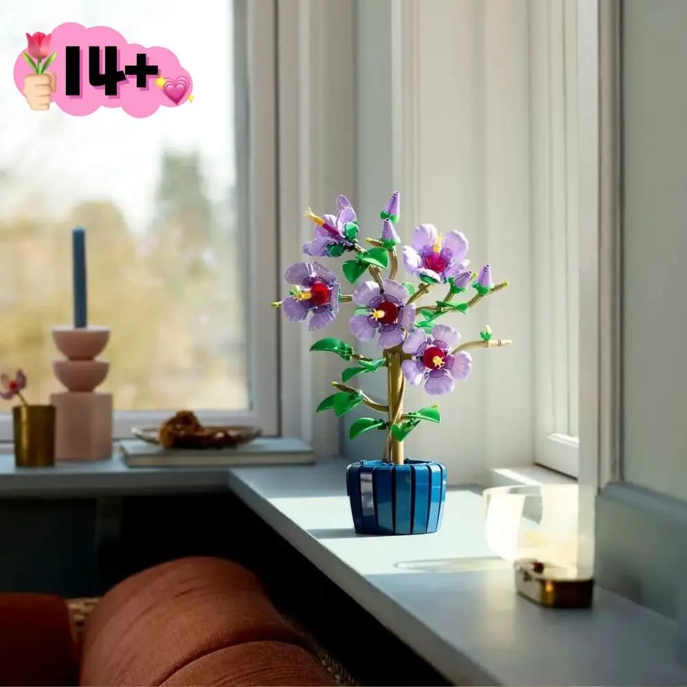 Blocchi da costruzione botanici con fiori di ibisco, 660 pezzi, compatibili con il modello di pianta in vaso 10372, decorazione per la casa, regalo per adulti