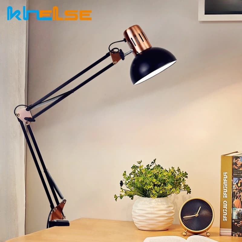 Industrial Folding LED Table Lamp with clamp E27 Reading Lamp for dorm with telescopic swinging arm Children's Room Desk Lamp