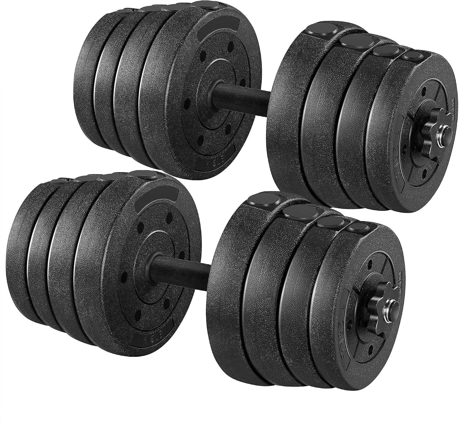 66LB Adjustable Dumbbells Set of 2 Free Weights for Home Gym | Concrete-filled plastic plates swap on iron bars to replace a whole dumbbell rack, while non-slip grips steady home workouts