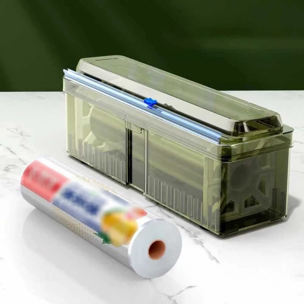 Dispenser per pellicola trasparente in plastica ricaricabile universale, dispenser per pellicola in alluminio con ventose, organizer per pellicola alimentare e carta da forno