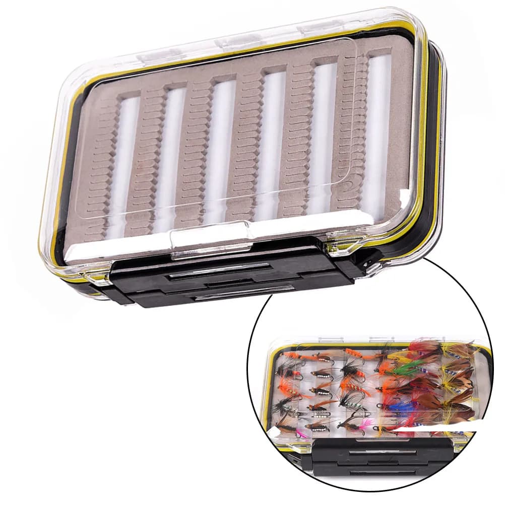 Waterproof Double Side Fly Box Transparent ABS Fishing Tackle Case Dual Locking System Micro-Slit Fly