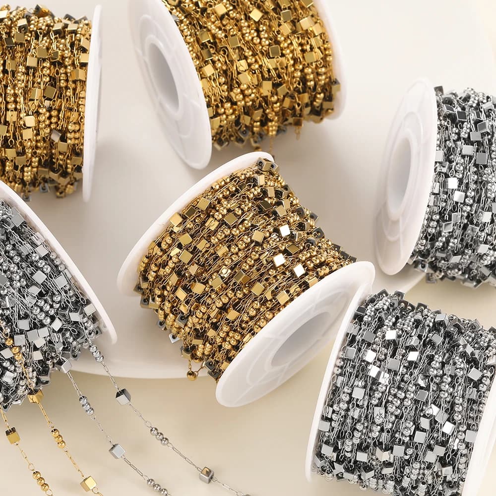 Catene a cubetti in acciaio inossidabile da 1 metro/confezione per risultati di gioielli fai-da-te Materiali per la produzione di forniture fatte a mano