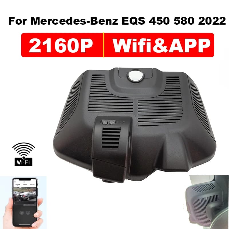 Registratore video DVR WiFi HD 4K per Mercedes Benz EQS 450+/EQS 580 4MATIC 2022 2023, telecamera da cruscotto con sensore G integrato e controllo tramite APP
