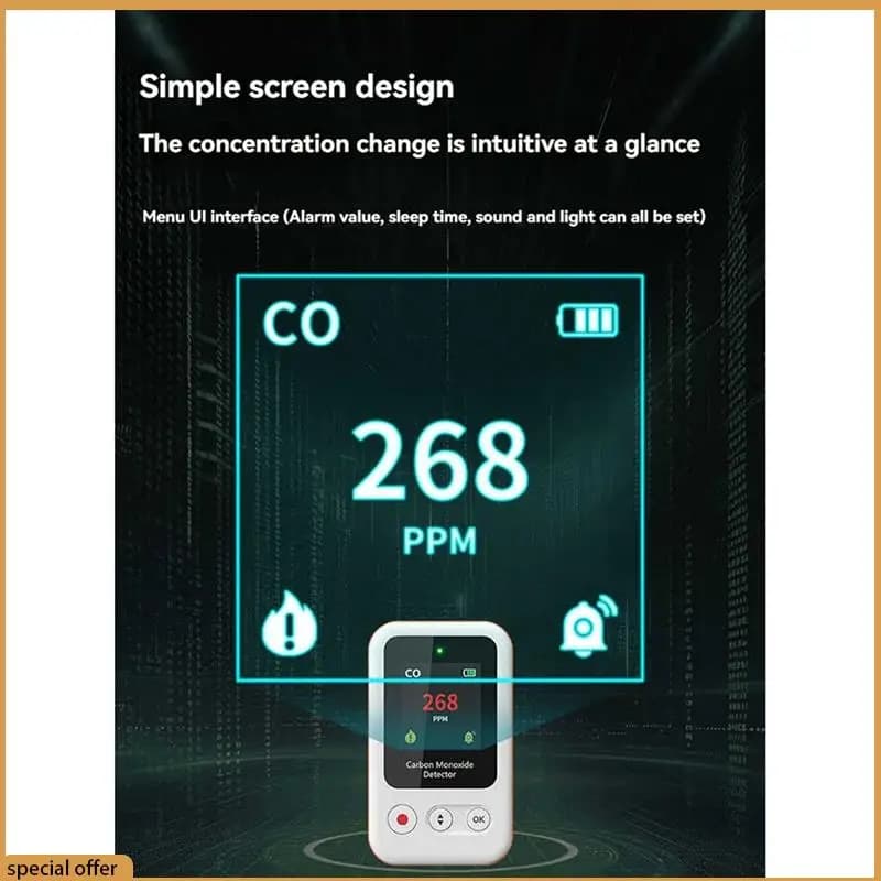 A68Z Rilevatore portatile di concentrazione di CO Allarme monossido di carbonio, rilevamento di anidride carbonica incluso