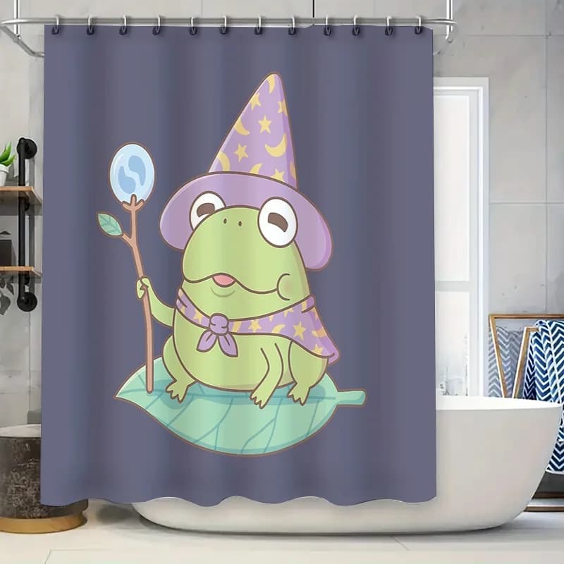 senza cornice Simpatica rana Mago Tenda Foresta magica Fantasia Tenda da doccia Animali del bosco Decorazioni per il bagno Sfondo a tema naturale