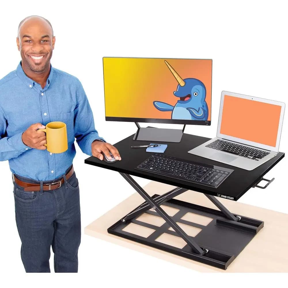 Convertitore per Scrivania Regolabile in Altezza, Supporto Ergonomico per Laptop Sit-Stand per Casa e Ufficio (Nero, 28 x 20)
