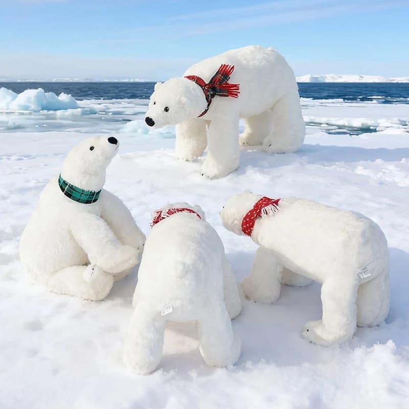 Simulation Realistic Polar Bear Plush Toys Soft Stuffed Animal Lifelike White Bear with Scarf Baby Accompany Doll for Girls Gift